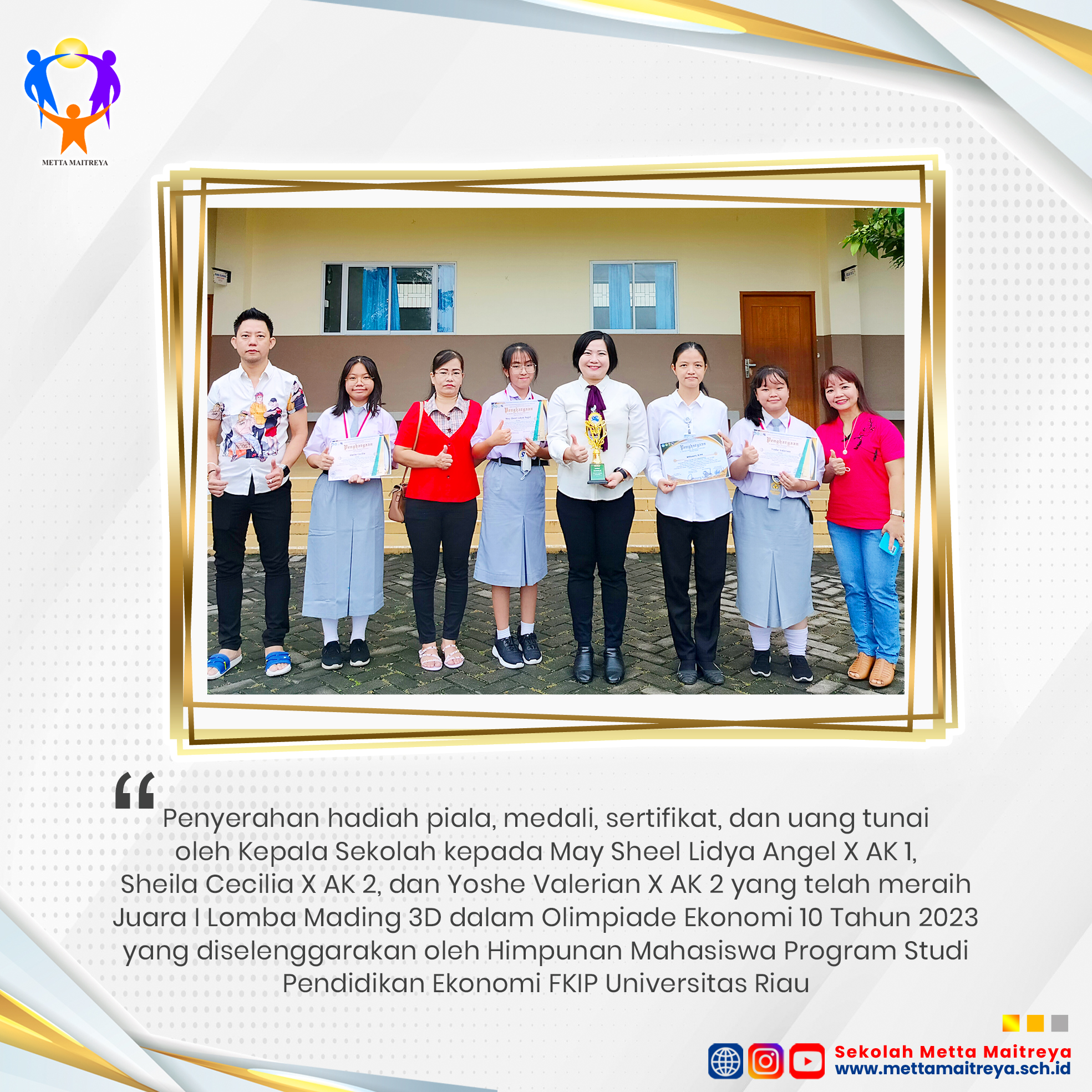 Penyerahan Hadiah Lomba Mading 3D oleh Kepala Sekolah dalam Olimpiade Ekonomi 10 Tahun 2023 | SMK METTA MAITREYA